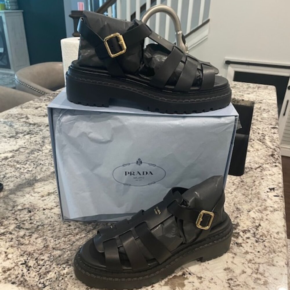 PRADA Platform Caged Sandal - 40.5,  Nero (black)